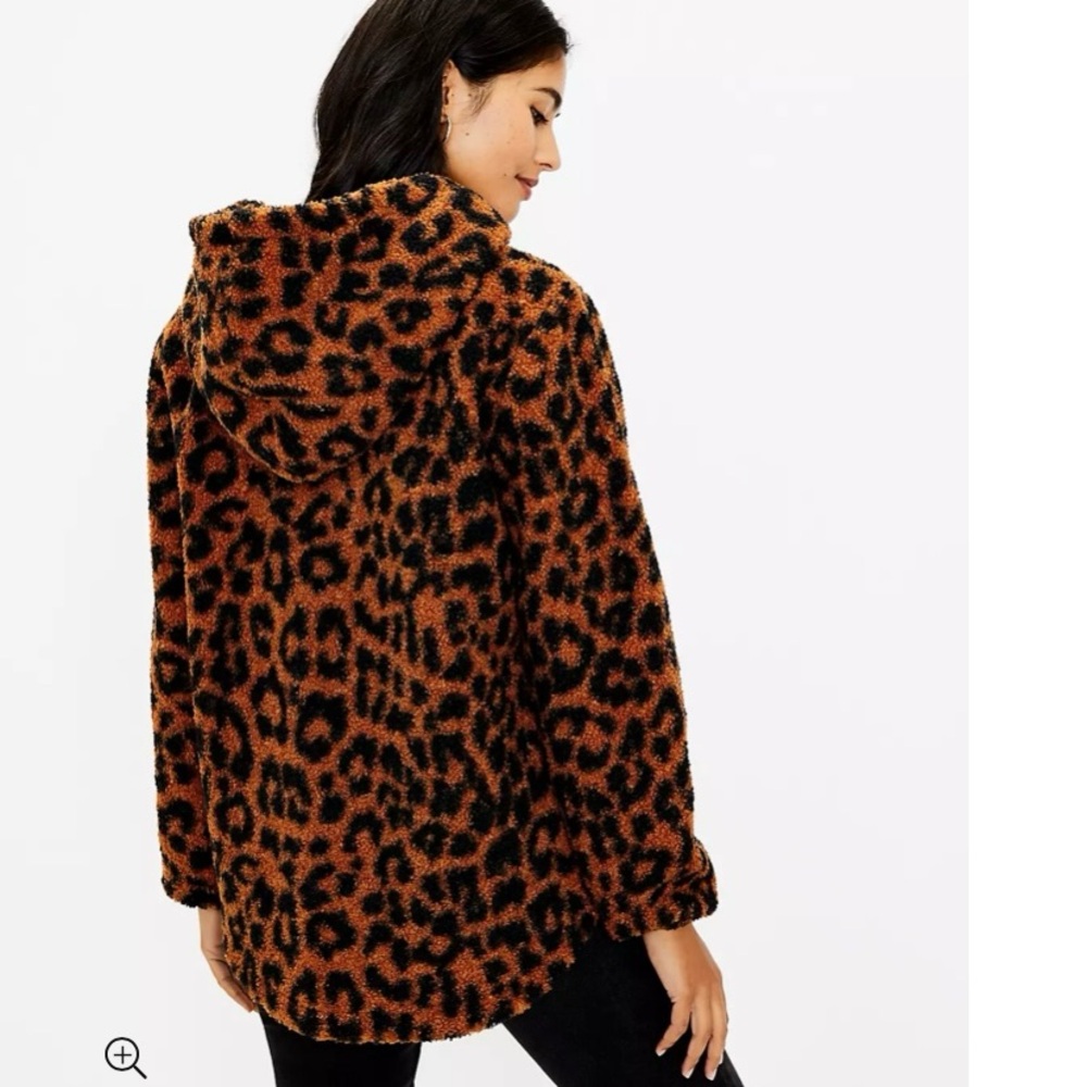 Loft Leopard Print Sherpa Hoodie Size Medium - image 2